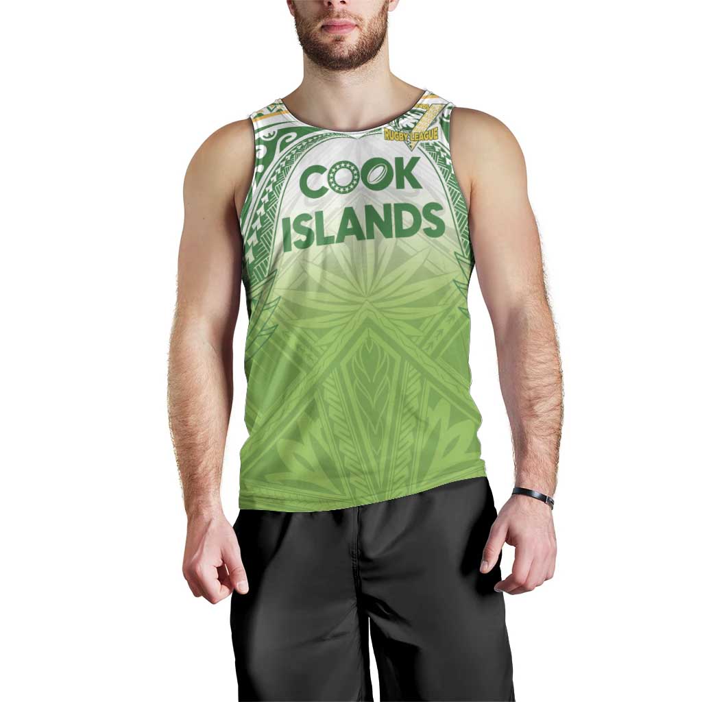 Custom Cook Islands Rugby League Men Tank Top Tatau Tribal Motifs-Light Green Color LT03 - Polynesian Pride
