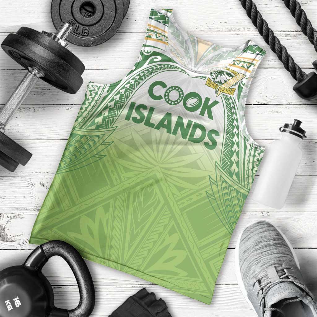Custom Cook Islands Rugby League Men Tank Top Tatau Tribal Motifs-Light Green Color LT03 - Polynesian Pride