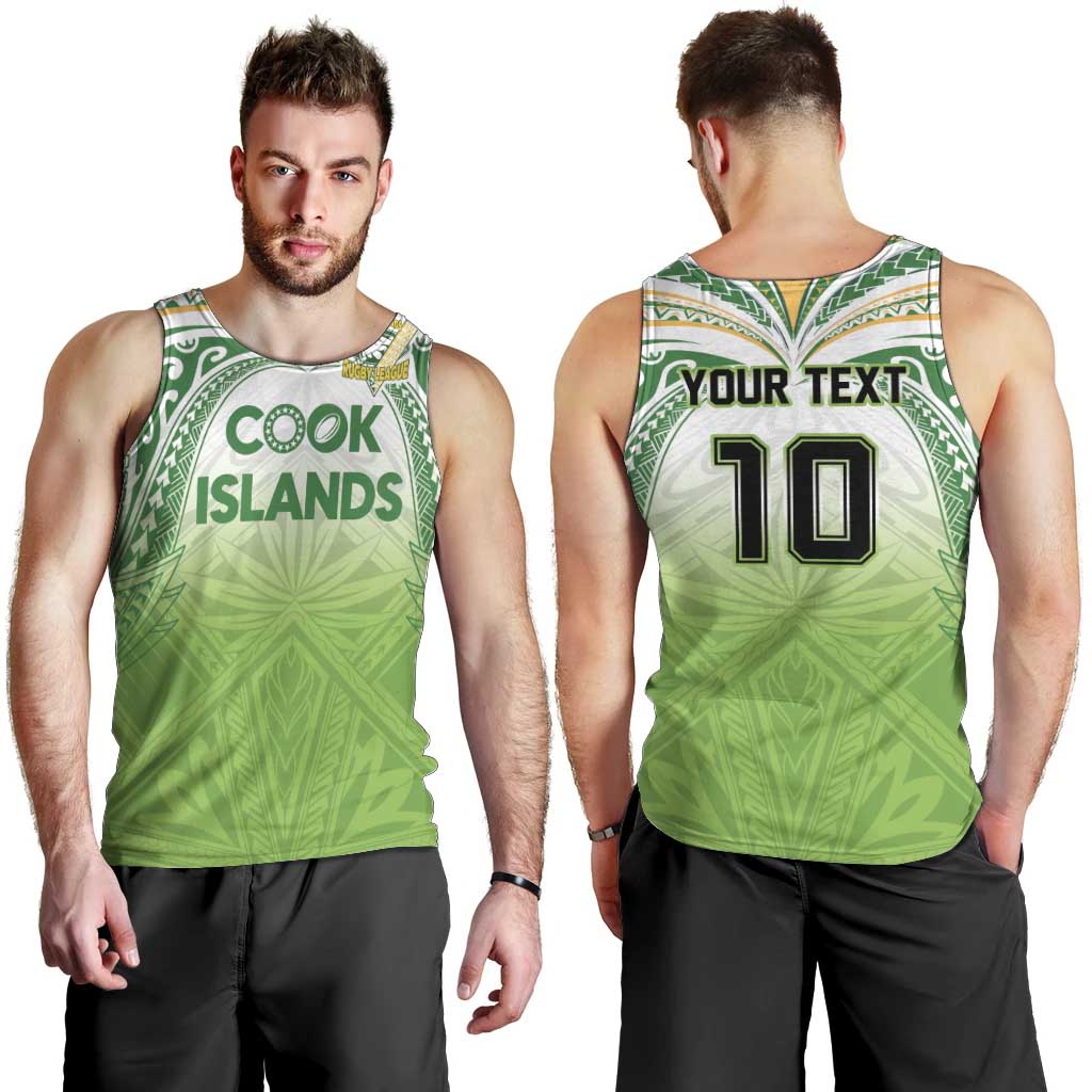 Custom Cook Islands Rugby League Men Tank Top Tatau Tribal Motifs-Light Green Color LT03 - Polynesian Pride