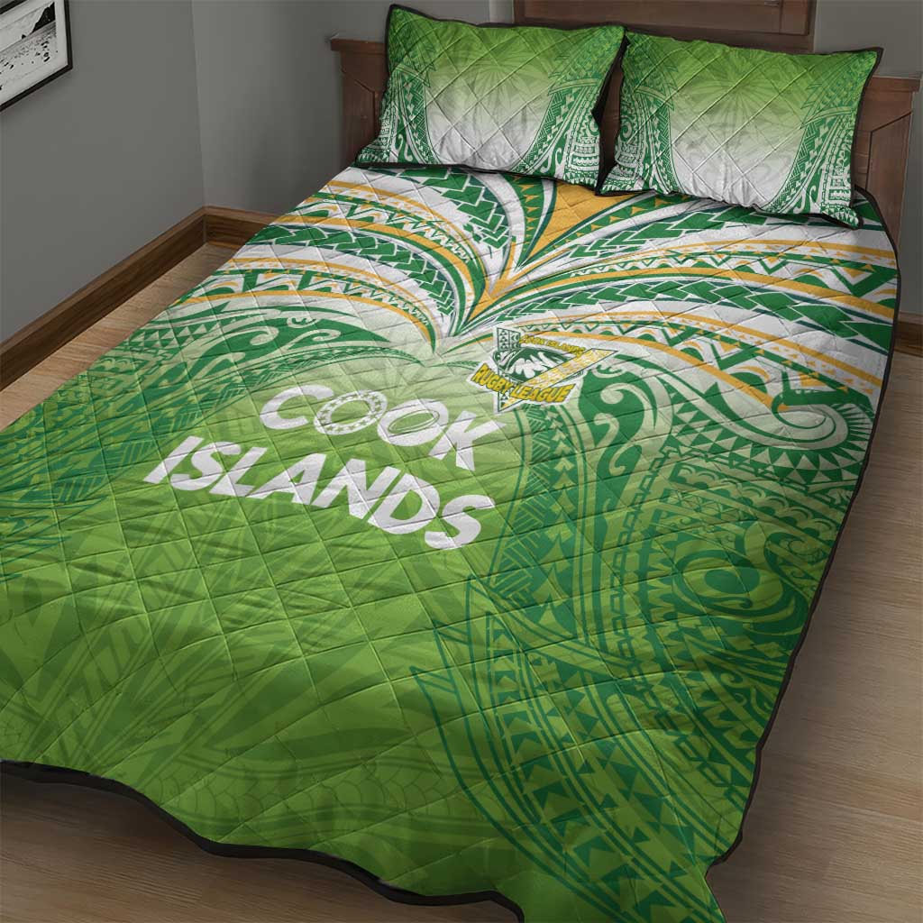 Cook Islands Rugby League Quilt Bed Set Tatau Tribal Motifs-Light Green Color LT03 - Polynesian Pride