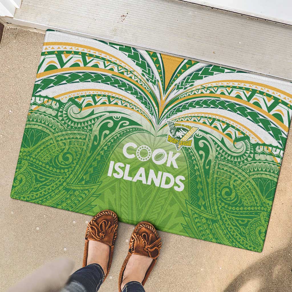 Cook Islands Rugby League Rubber Doormat Tatau Tribal Motifs-Light Green Color - Polynesian Pride