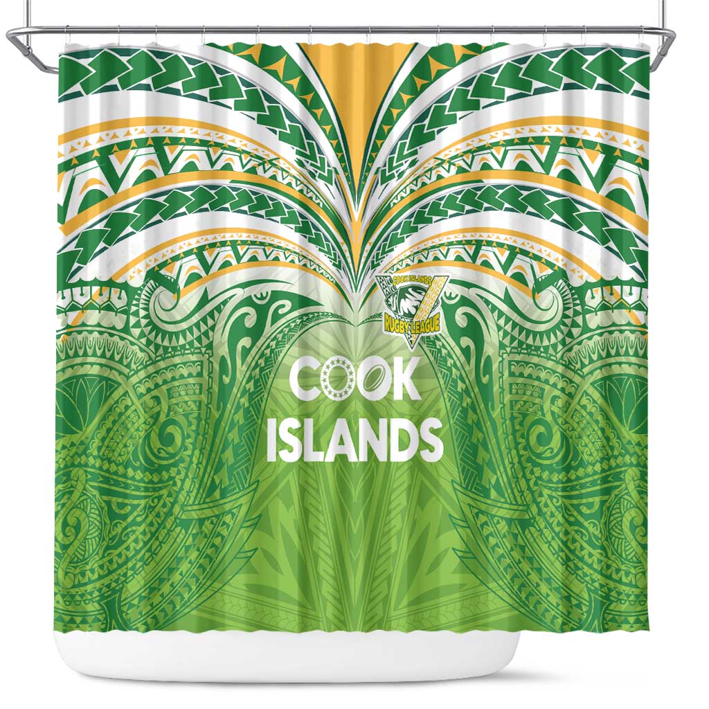 Cook Islands Rugby League Shower Curtain Tatau Tribal Motifs-Light Green Color LT03 Green - Polynesian Pride