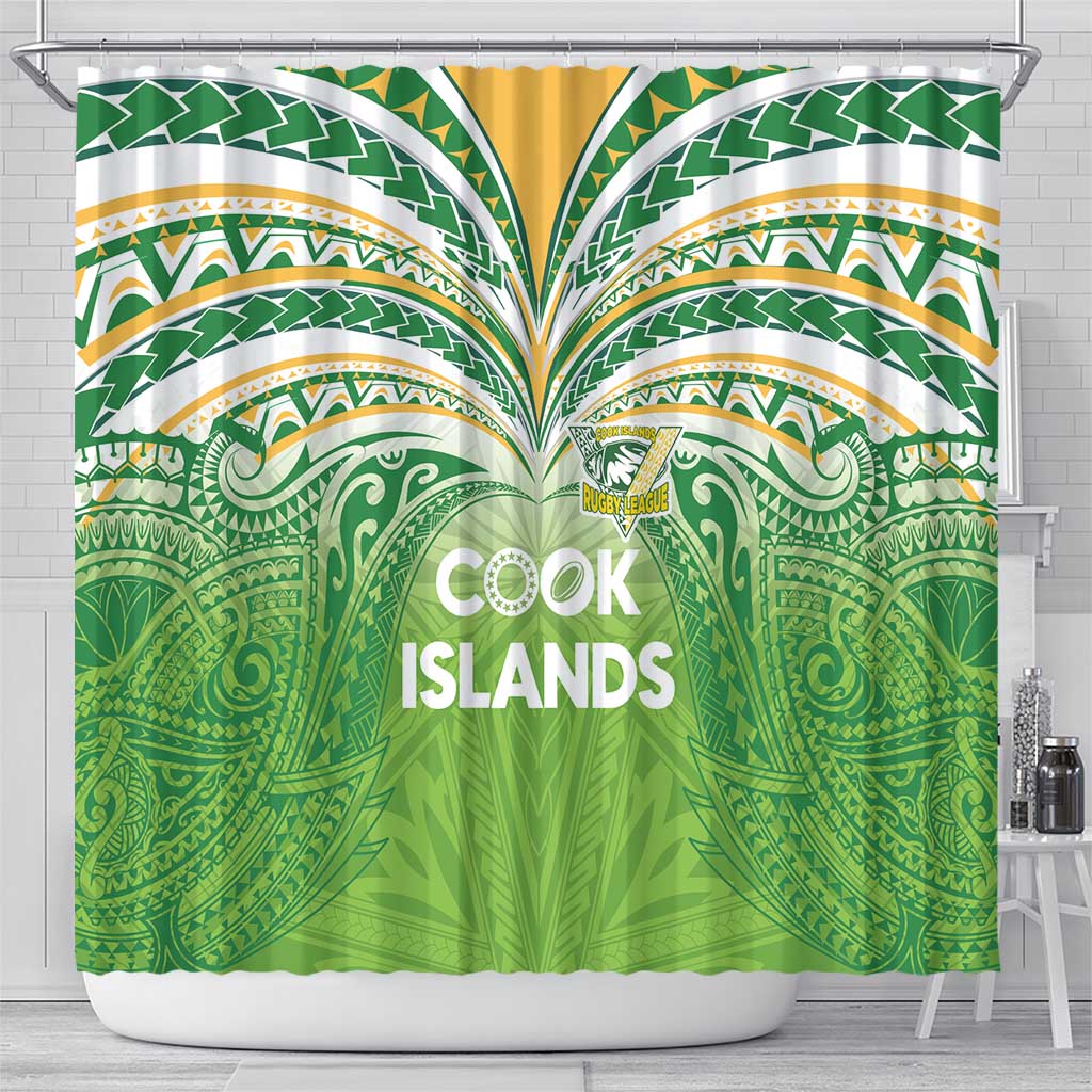 Cook Islands Rugby League Shower Curtain Tatau Tribal Motifs-Light Green Color LT03 - Polynesian Pride