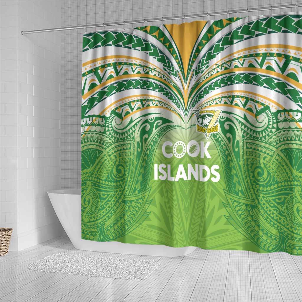 Cook Islands Rugby League Shower Curtain Tatau Tribal Motifs-Light Green Color LT03 - Polynesian Pride
