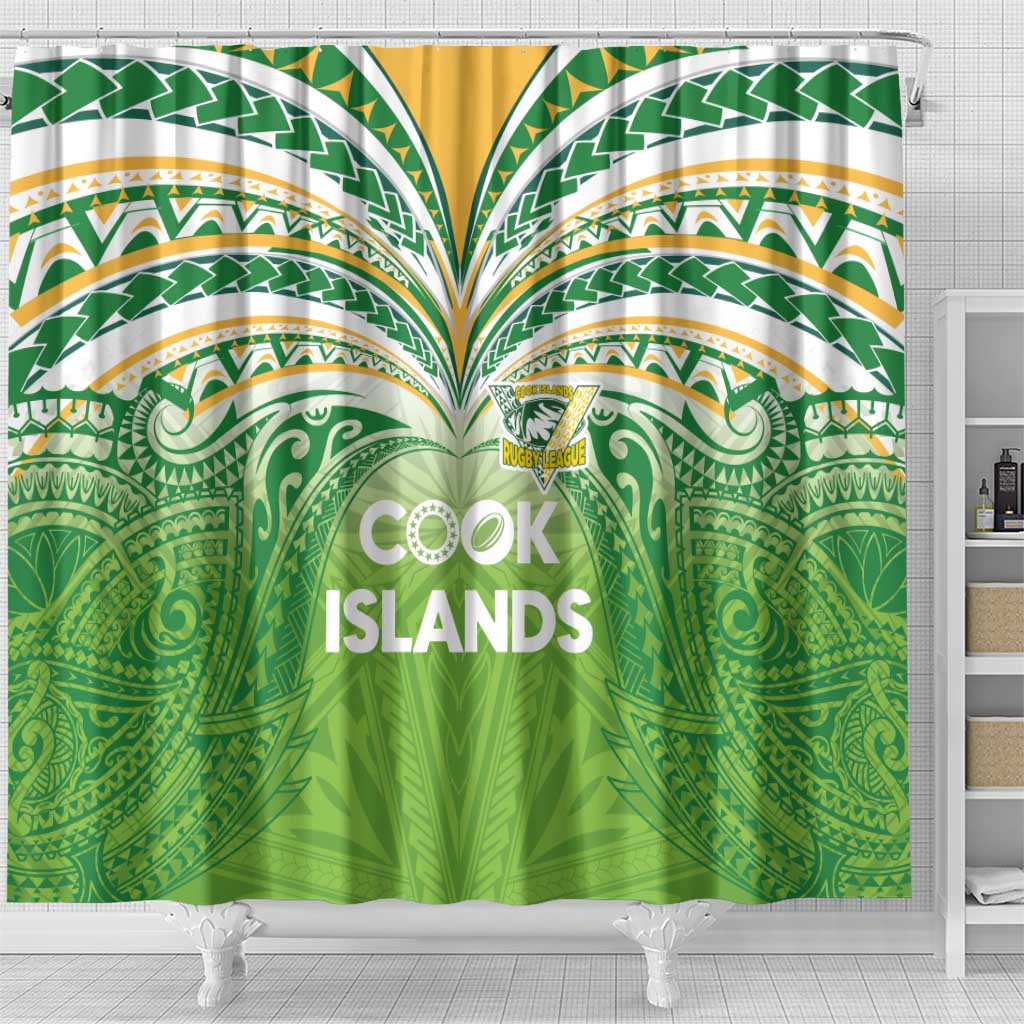 Cook Islands Rugby League Shower Curtain Tatau Tribal Motifs-Light Green Color LT03 - Polynesian Pride