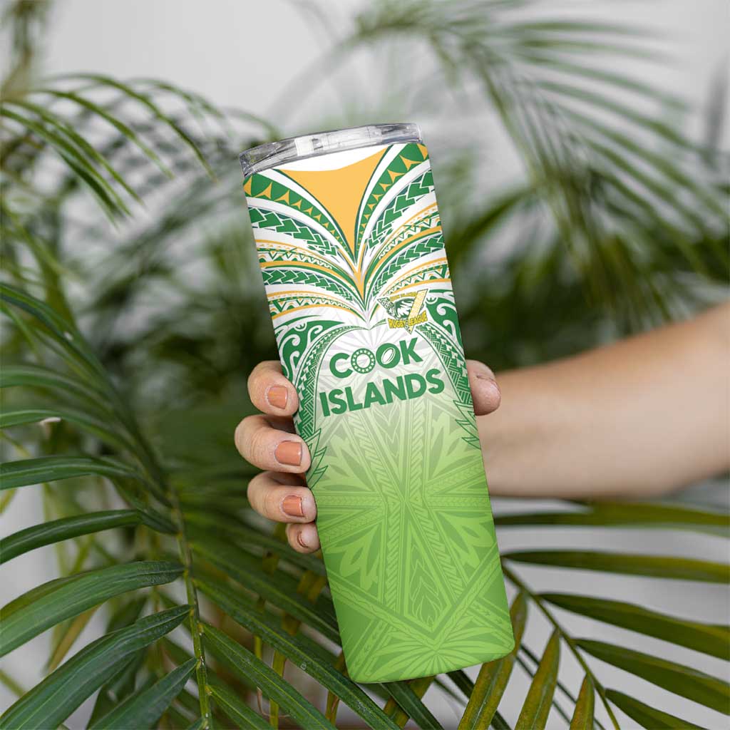 Custom Cook Islands Rugby League Skinny Tumbler Tatau Tribal Motifs-Light Green Color - Polynesian Pride