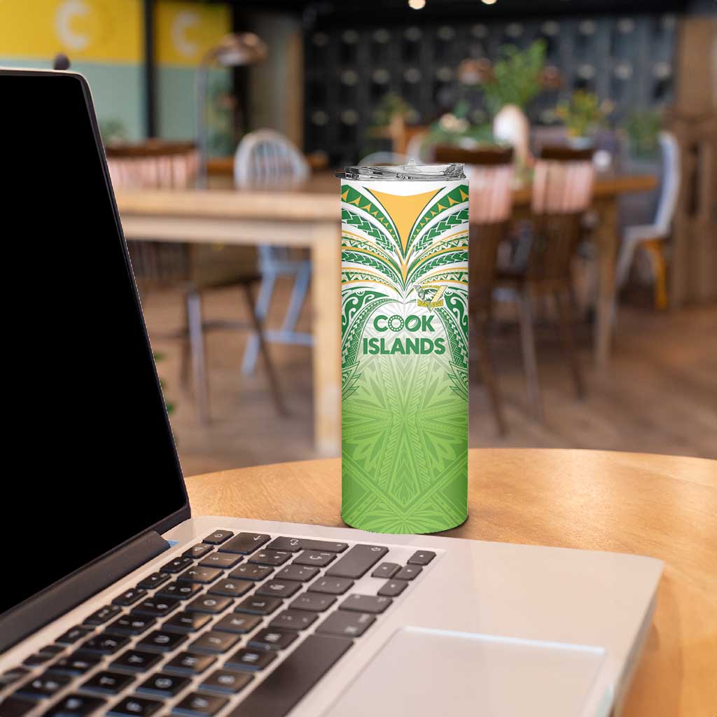 Custom Cook Islands Rugby League Skinny Tumbler Tatau Tribal Motifs-Light Green Color - Polynesian Pride