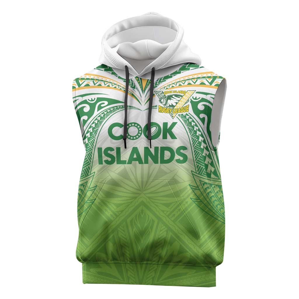 Custom Cook Islands Rugby League Sleeveless Hoodie Tatau Tribal Motifs-Light Green Color LT03 Green - Polynesian Pride