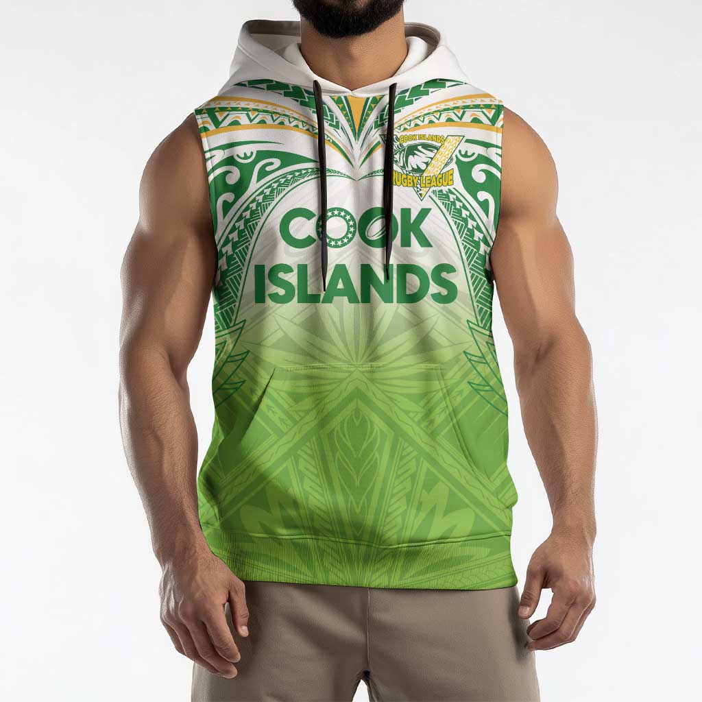 Custom Cook Islands Rugby League Sleeveless Hoodie Tatau Tribal Motifs-Light Green Color LT03 - Polynesian Pride