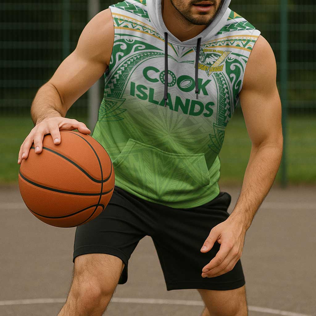 Custom Cook Islands Rugby League Sleeveless Hoodie Tatau Tribal Motifs-Light Green Color LT03 - Polynesian Pride