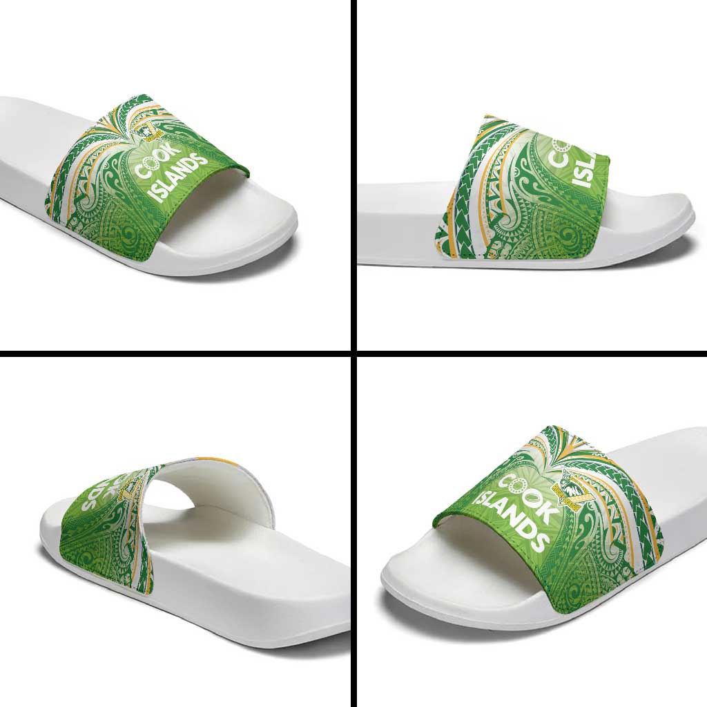 Cook Islands Rugby League Slide Sandals Tatau Tribal Motifs-Light Green Color - Polynesian Pride