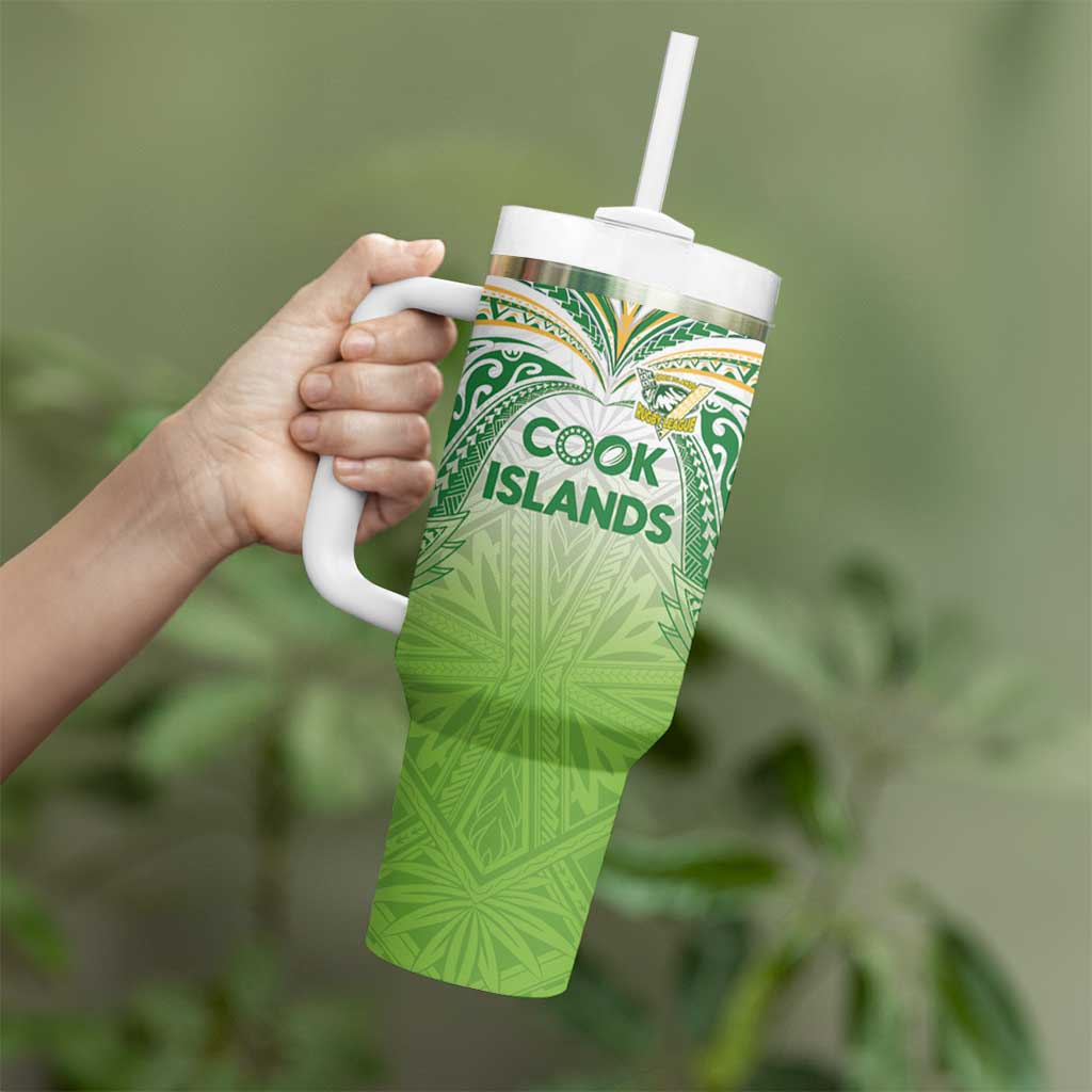 Custom Cook Islands Rugby League Tumbler With Handle Tatau Tribal Motifs-Light Green Color LT03 - Polynesian Pride