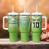 Custom Cook Islands Rugby League Tumbler With Handle Tatau Tribal Motifs-Light Green Color LT03 - Polynesian Pride