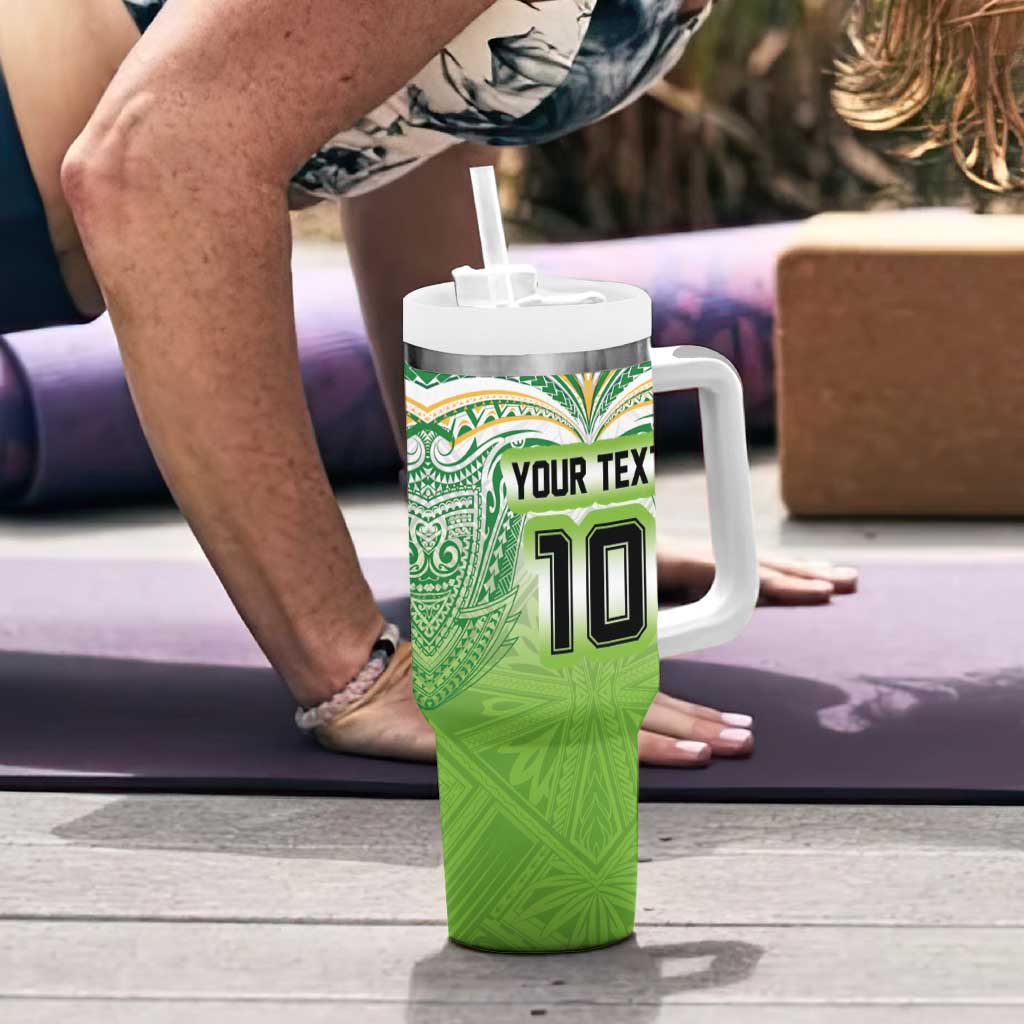 Custom Cook Islands Rugby League Tumbler With Handle Tatau Tribal Motifs-Light Green Color LT03 - Polynesian Pride