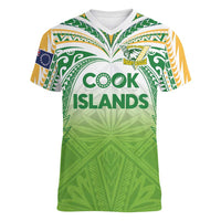 Custom Cook Islands Rugby League Women V-Neck T-Shirt Tatau Tribal Motifs-Light Green Color - Polynesian Pride