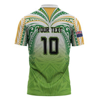 Custom Cook Islands Rugby League Zipper Polo Shirt Tatau Tribal Motifs-Light Green Color - Polynesian Pride