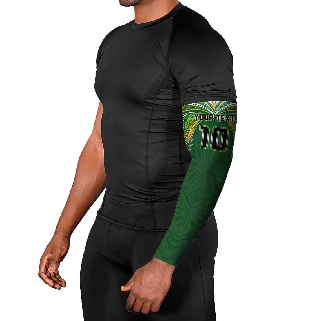 Custom Cook Islands Rugby League Arm Sleeves Tatau Tribal Motifs-Dark Green Color - Polynesian Pride