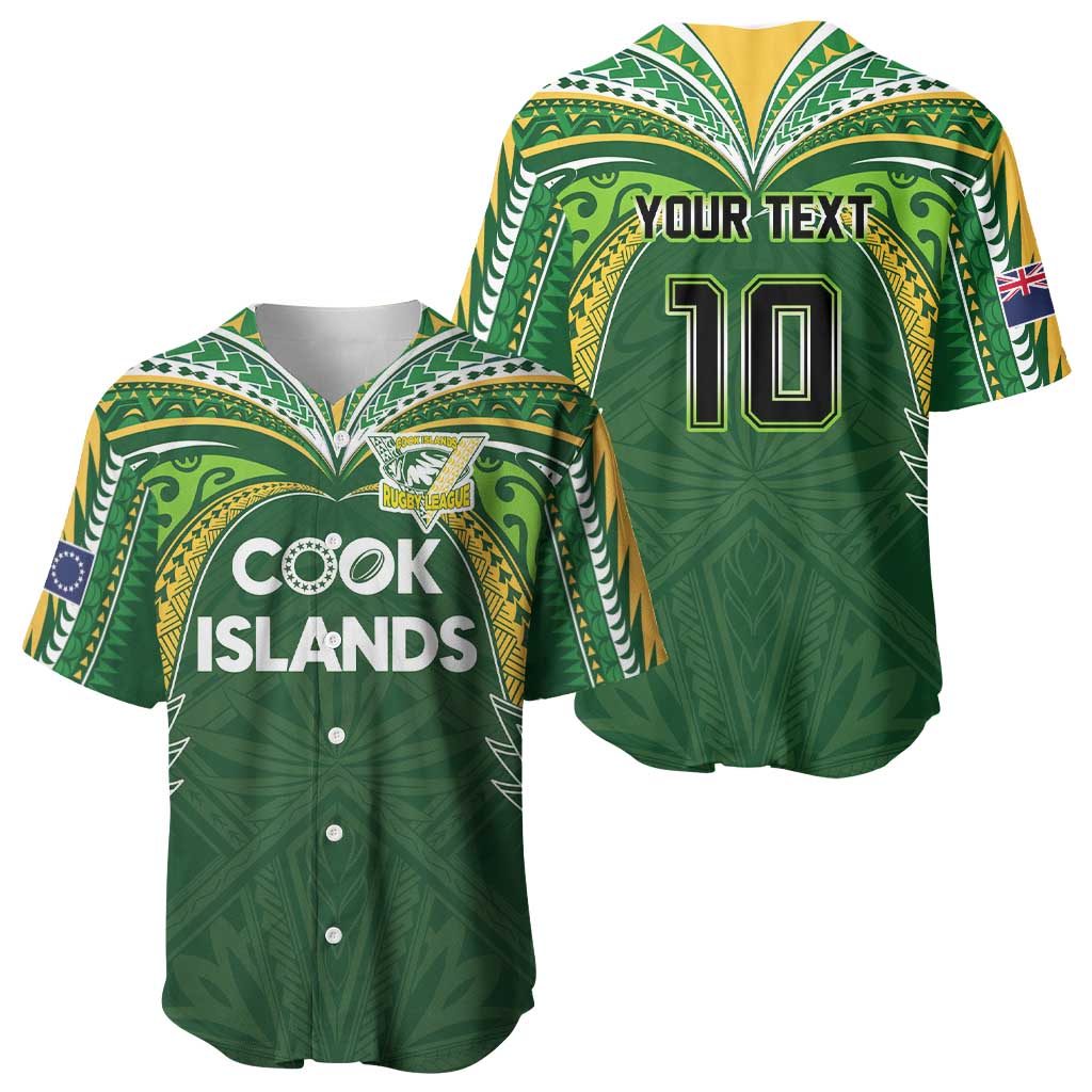 Custom Cook Islands Rugby League Baseball Jersey Tatau Tribal Motifs-Dark Green Color LT03 - Polynesian Pride