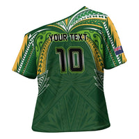 Custom Cook Islands Rugby League Cross Shoulder Shirt Tatau Tribal Motifs-Dark Green Color - Polynesian Pride