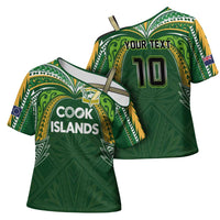 Custom Cook Islands Rugby League Cross Shoulder Shirt Tatau Tribal Motifs-Dark Green Color - Polynesian Pride