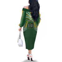 Custom Cook Islands Rugby League Family Matching Off The Shoulder Long Sleeve Dress and Hawaiian Shirt Tatau Tribal Motifs-Dark Green Color LT03 - Polynesian Pride