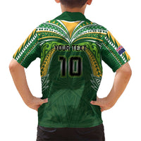 Custom Cook Islands Rugby League Family Matching Puletasi and Hawaiian Shirt Tatau Tribal Motifs-Dark Green Color LT03 - Polynesian Pride