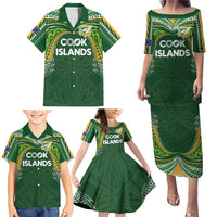 Custom Cook Islands Rugby League Family Matching Puletasi and Hawaiian Shirt Tatau Tribal Motifs-Dark Green Color LT03 - Polynesian Pride
