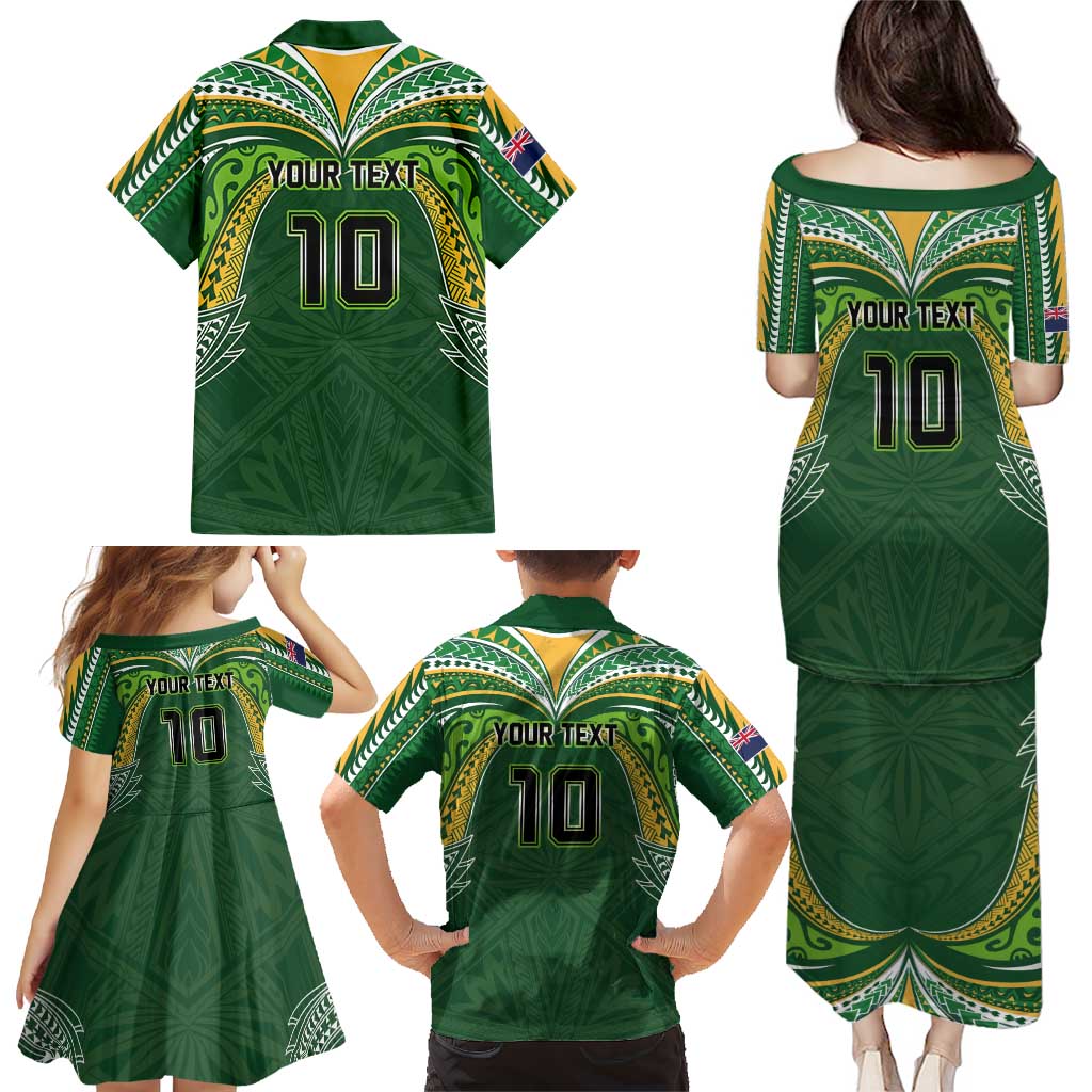 Custom Cook Islands Rugby League Family Matching Puletasi and Hawaiian Shirt Tatau Tribal Motifs-Dark Green Color LT03 - Polynesian Pride