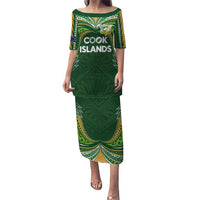 Custom Cook Islands Rugby League Family Matching Puletasi and Hawaiian Shirt Tatau Tribal Motifs-Dark Green Color LT03 Mom's Dress Green - Polynesian Pride