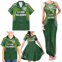Custom Cook Islands Rugby League Family Matching Tank Maxi Dress and Hawaiian Shirt Tatau Tribal Motifs-Dark Green Color - Polynesian Pride