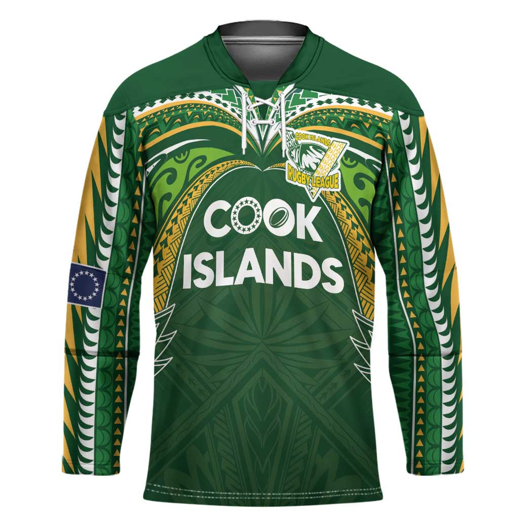 Custom Cook Islands Rugby League Hockey Jersey Tatau Tribal Motifs-Dark Green Color - Polynesian Pride