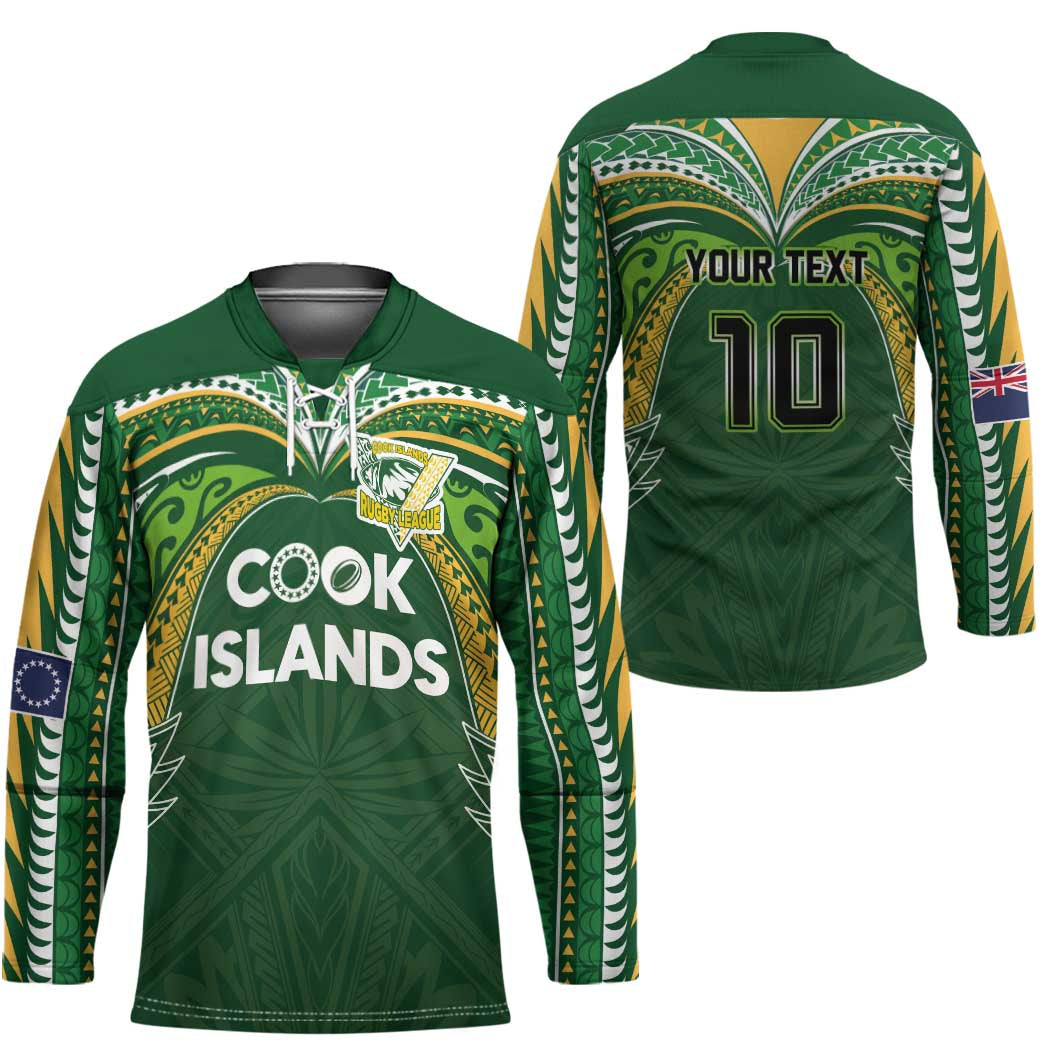 Custom Cook Islands Rugby League Hockey Jersey Tatau Tribal Motifs-Dark Green Color - Polynesian Pride