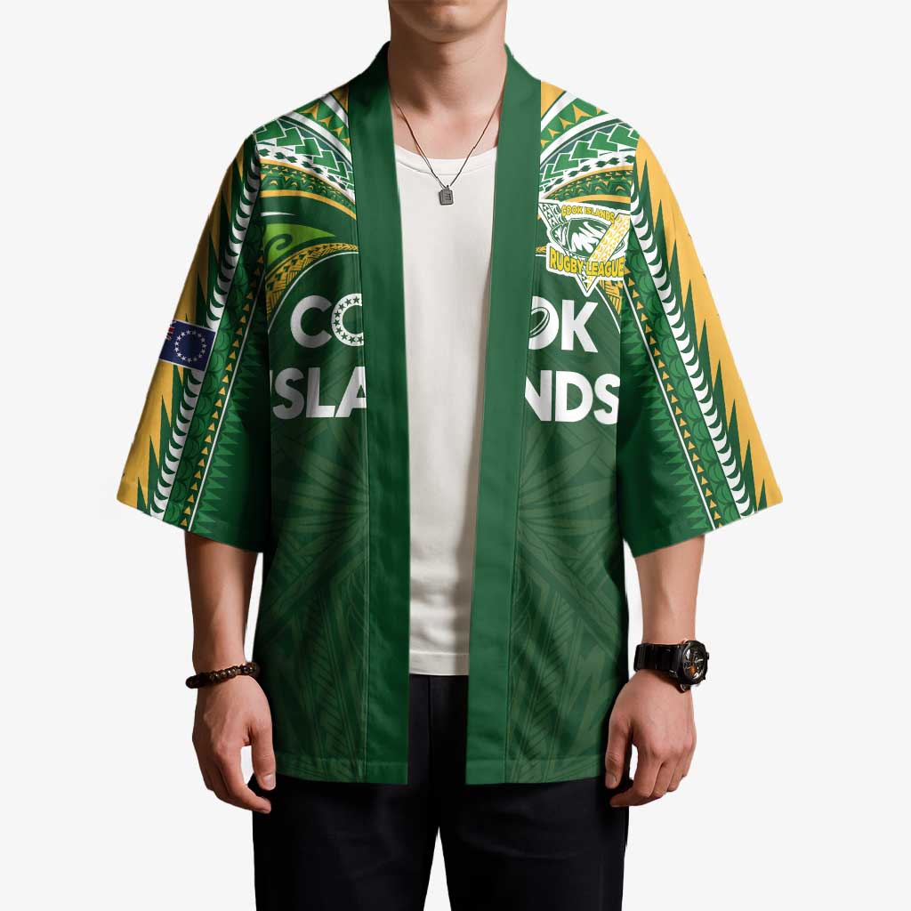 Custom Cook Islands Rugby League Kimono Tatau Tribal Motifs-Dark Green Color - Polynesian Pride