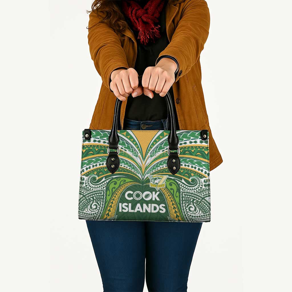 Cook Islands Rugby League Leather Bag Tatau Tribal Motifs-Dark Green Color - Polynesian Pride