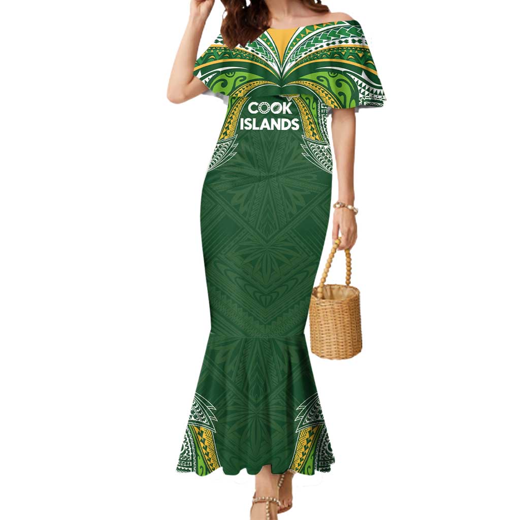 Custom Cook Islands Rugby League Mermaid Dress Tatau Tribal Motifs-Dark Green Color - Polynesian Pride