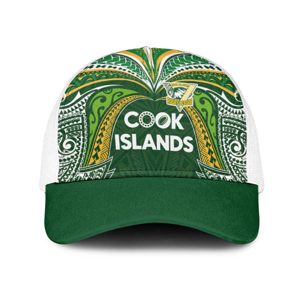 Cook Islands Rugby League Mesh Trucker Cap Tatau Tribal Motifs-Dark Green Color - Polynesian Pride