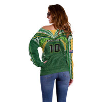 Custom Cook Islands Rugby League Off Shoulder Sweater Tatau Tribal Motifs-Dark Green Color - Polynesian Pride