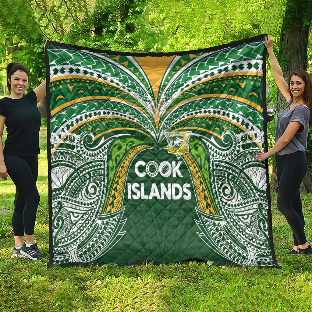 Cook Islands Rugby League Quilt Tatau Tribal Motifs-Dark Green Color LT03 - Polynesian Pride