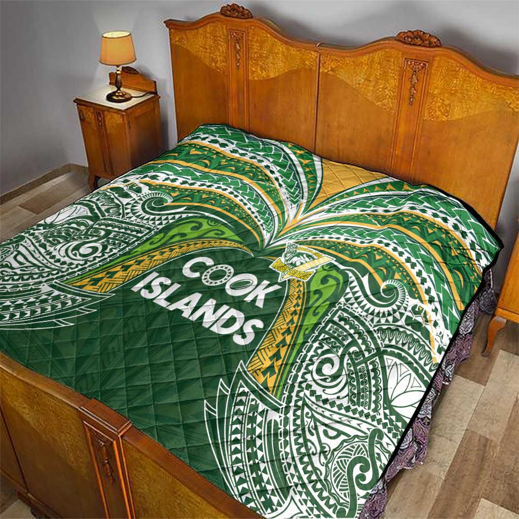 Cook Islands Rugby League Quilt Tatau Tribal Motifs-Dark Green Color LT03 - Polynesian Pride