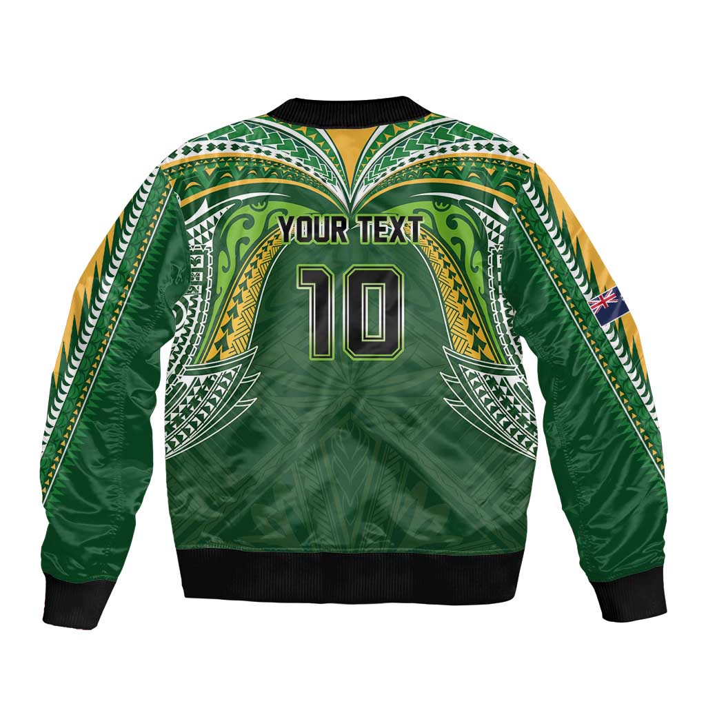 Custom Cook Islands Rugby League Sleeve Zip Bomber Jacket Tatau Tribal Motifs-Dark Green Color LT03 - Polynesian Pride