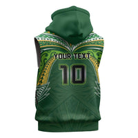 Custom Cook Islands Rugby League Sleeveless Hoodie Tatau Tribal Motifs-Dark Green Color - Polynesian Pride