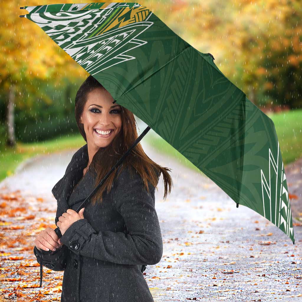Cook Islands Rugby League Umbrella Tatau Tribal Motifs-Dark Green Color - Polynesian Pride