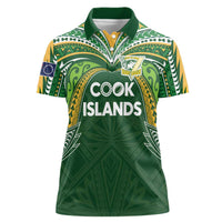 Custom Cook Islands Rugby League Women Polo Shirt Tatau Tribal Motifs-Dark Green Color - Polynesian Pride