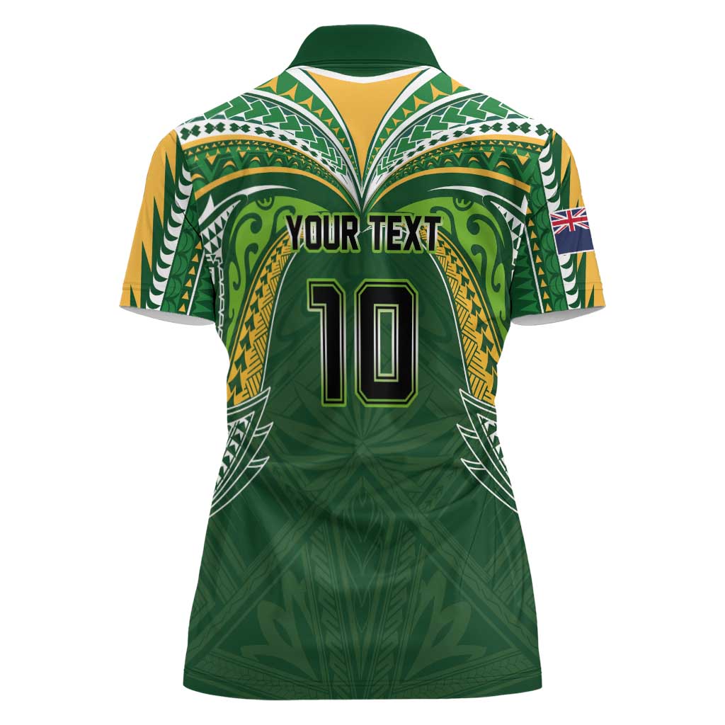 Custom Cook Islands Rugby League Women Polo Shirt Tatau Tribal Motifs-Dark Green Color - Polynesian Pride