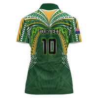 Custom Cook Islands Rugby League Women Polo Shirt Tatau Tribal Motifs-Dark Green Color - Polynesian Pride