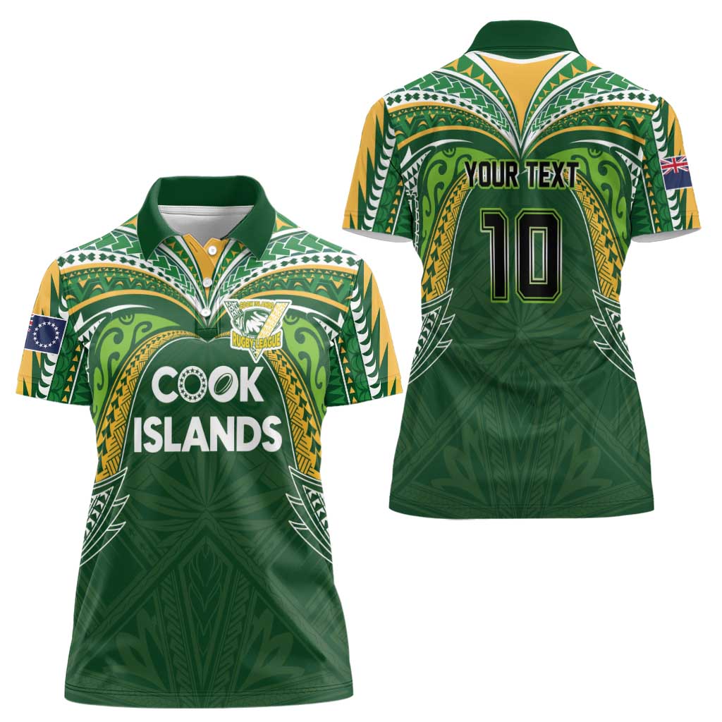 Custom Cook Islands Rugby League Women Polo Shirt Tatau Tribal Motifs-Dark Green Color - Polynesian Pride