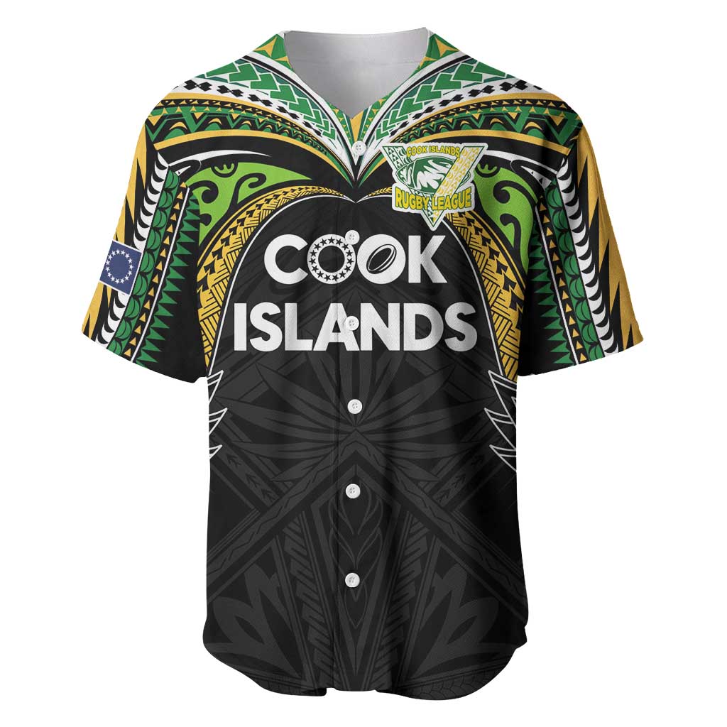 Custom Cook Islands Rugby League Baseball Jersey Tatau Tribal Motifs-Black Color - Polynesian Pride