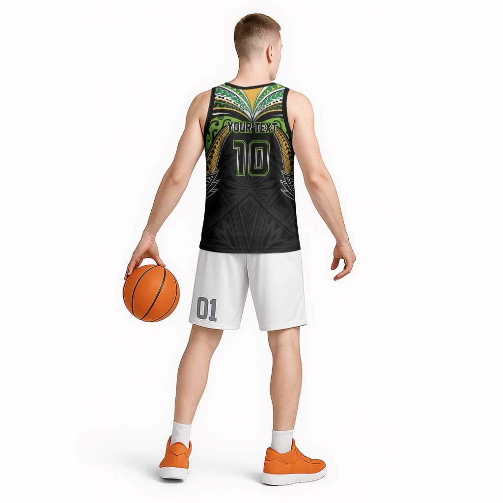 Custom Cook Islands Rugby League Basketball Jersey Tatau Tribal Motifs-Black Color - Polynesian Pride