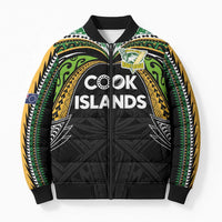 Custom Cook Islands Rugby League Bomber Puffer Jacket Tatau Tribal Motifs-Black Color LT03 Unisex Black - Polynesian Pride