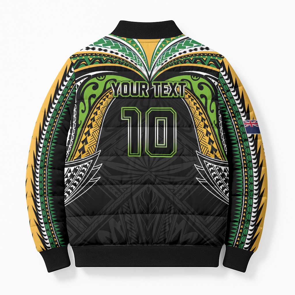 Custom Cook Islands Rugby League Bomber Puffer Jacket Tatau Tribal Motifs-Black Color LT03 - Polynesian Pride